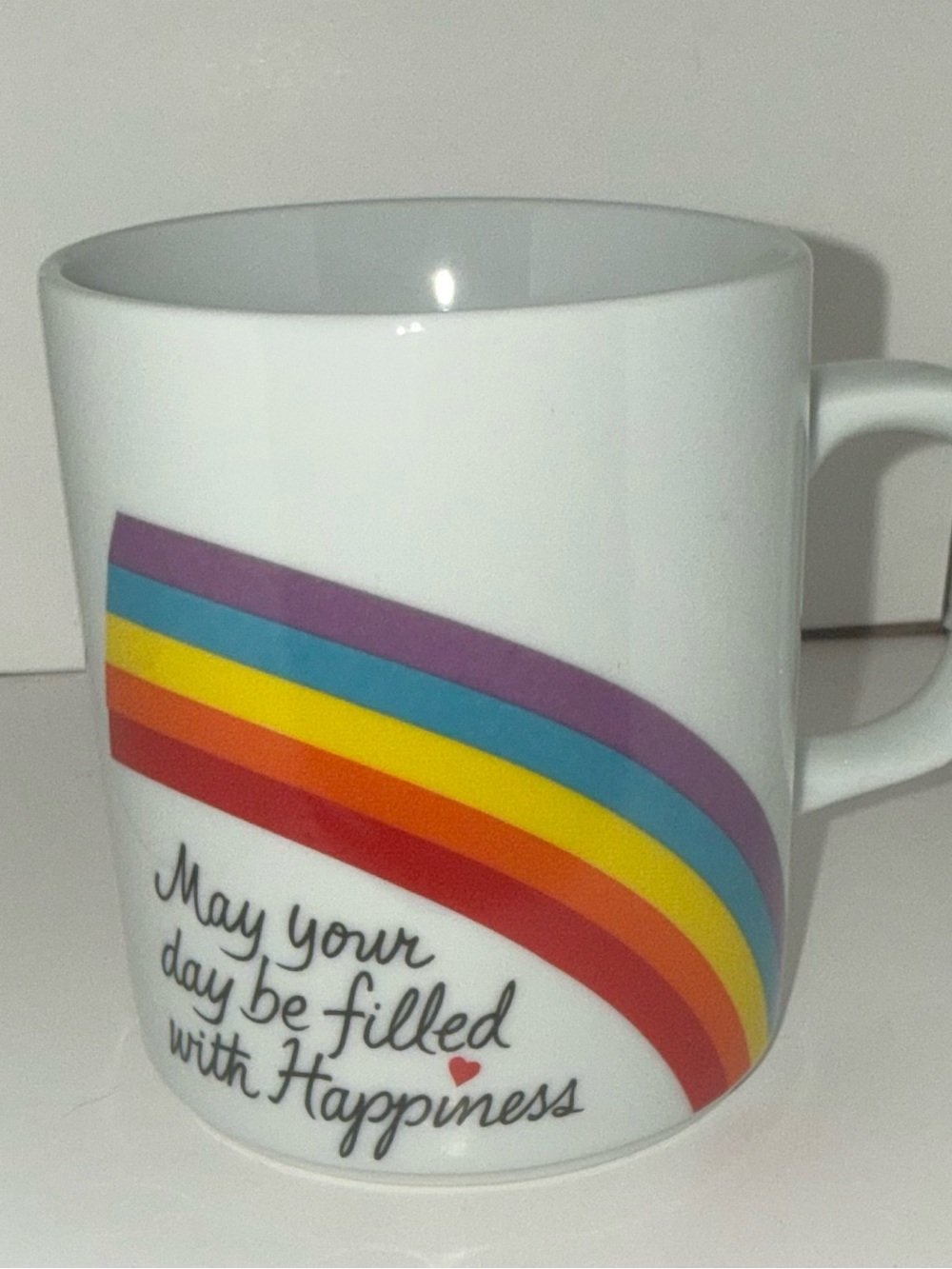 Avon White Ceramic Mug with Rainbow Stripe May Your Day Be Filled with Happiness